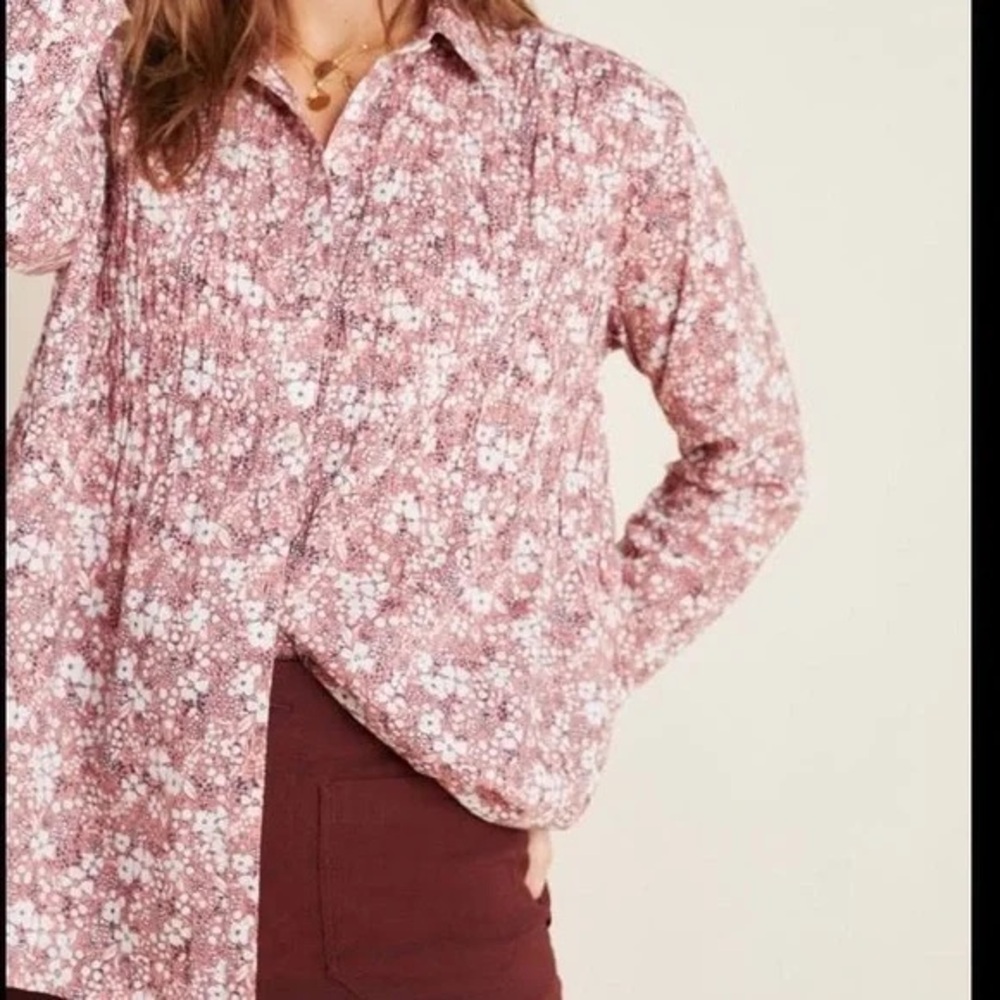 Anthropologie PILCRO And The Letterpress Pink Floral swing Button Down med *B*